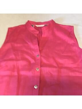 Sleeveless Mandarin-Collar Button Tank Top - Bright Pink